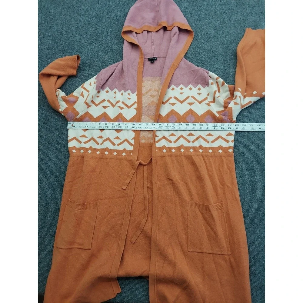 Torrid Cardigan Sweater womens 2X Orange Aztec Drawstring Long Hooded Pockets - Picture 8 of 11